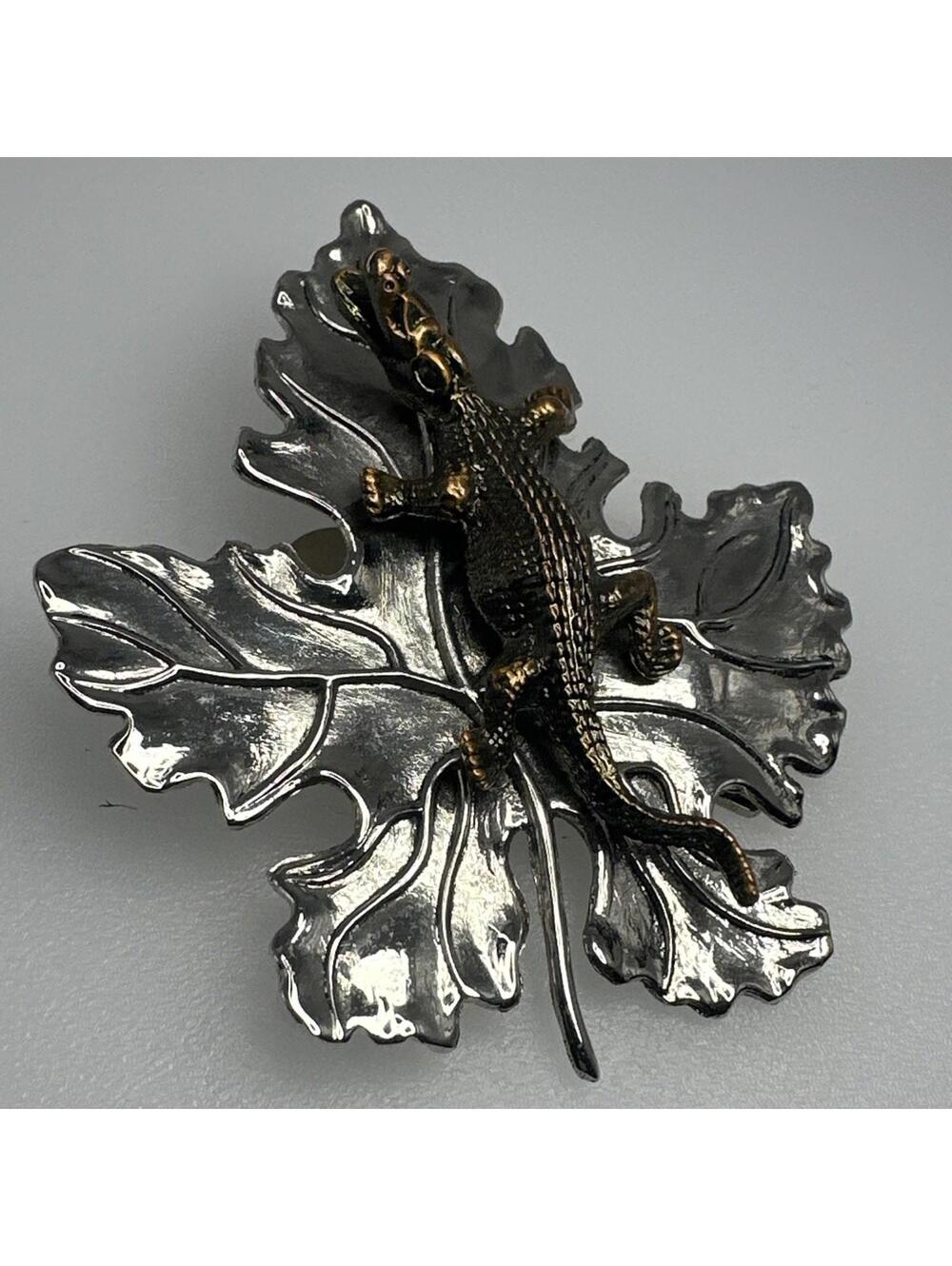 Sylvia Dahl Alligator Maple Leaf Brooch Clip Neiman Marcus Ornament Crocodille